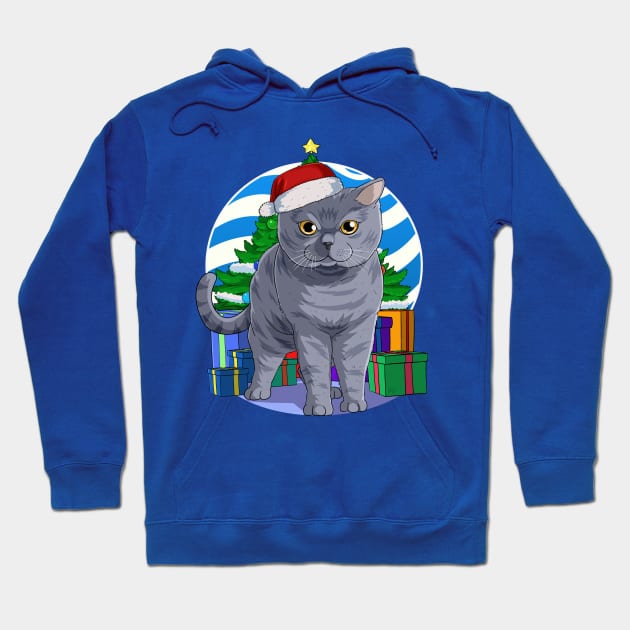 British Shorthair Cat Santa Christmas Gift Hoodie by Noseking